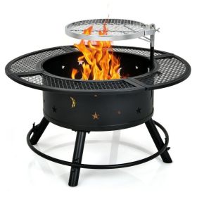 Outdoor Wood Burning Fire Pit with Swivel BBQ Grill Grate