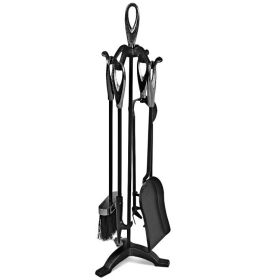 p5 Pieces Black Powder Coated Wrought Iron Fireplace Tools Set