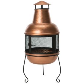 fHammered Copper and Iron Chiminea Fire Pit with Stand