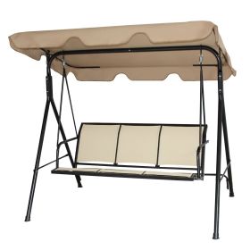 wOutdoor Porch Patio 3-Person Canopy Swing in Light Brown
