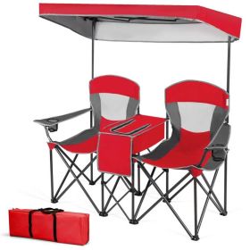Red 2-Piece Folding Canopy Chairs Set with Cup Holder and Storage Pocket