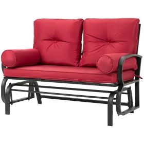 fSteel Outdoor Garden Patio Rocking Glider Chair Loveseat with Red Cushions