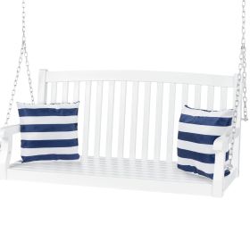 swsWhite Acacia Wooden Curved Back Hanging Porch Swing Bench with Mounting Chains
