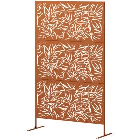 Outsunny Decorative Privacy Fence Screen, Metal Outdoor Privacy Screen Climbing Plant Trellis with Stand, Bamboo Brown