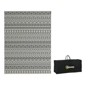 Outsunny Portable Patio Mat Reversible Gray & Cream White Boho Outdoor Rug 9x12 with Carry Bag