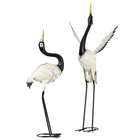 Outsunny Set of 2 Garden Sculptures, Heron Garden Statues for Lawn, Patio, Backyard Decoration, 35.5" & 40.5", White & Black