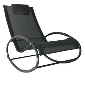 Outsunny Patio Rocking Chair, Outdoor Chaise Lounger with Headrest Pillow and Breathable Fabric for Backyard, Living Room, Deck and Poolside