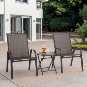 3 Piece Patio set, Outdoor Chairs with Breathable Textilene Fabric, folding table with steel table top, 2chairs and 1table set ( Brown)