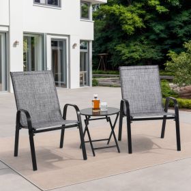 3 Piece Patio set, Outdoor Chairs with Breathable Textilene Fabric, folding table with steel table top, 2chairs and 1table set ( Grey)