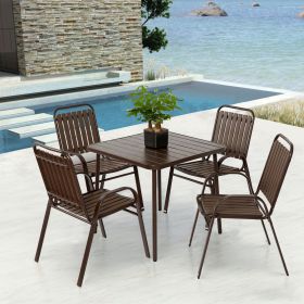 5-Piece Plastic chair and steel table Outdoor Dining Set, plastic Chairs and Table Set for Garden Patio, Brown