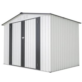 8 X 6 Ft Outdoor Storage Shed, All Weather Metal Sheds With 2 Lockable Doors, Tool Shed For Garden, Backyard, Lawn,White (Color: White)