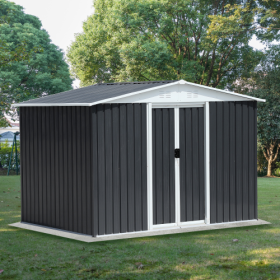 Outdoor Storage Garden Bike Shed 8x6 Feet Apex Roof Dark Grey With Aluminum Alloy Frame And Sliding Door (Color: Grey)