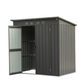 Backyard Storage Shed With Sloping Roof Galvanized Steel Frame Outdoor Garden Shed Metal Utility Tool Storage Room With Latches And Lockable Door (Option: Dark gray)
