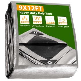 9x12ft Heavy Duty Poly Tarp Silver Black (Option: 9x12ft)