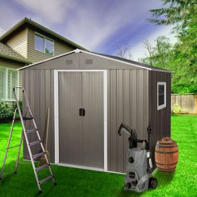 6ft X 8ft Outdoor Metal Storage Shed With Window Grey (Option: Gray)
