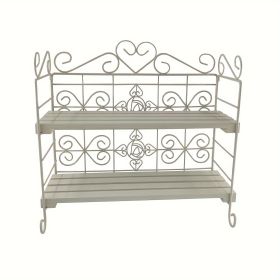 Basic Double-layer Foldable Metal Wooden Storage Rack Suitable For Bedroom Kitchen Bathroom Living Room Garden Storage (Color: White)