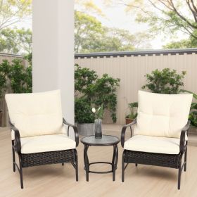 3 Pieces Patio Set Outdoor Wicker Furniture Sets Modern Rattan Chair Conversation Sets with Coffee Table (Color: as Pic)