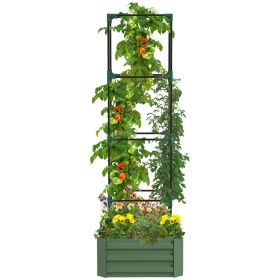 Outsunny Galvanized Raised Garden Bed, 24" x 24" x 11.75" Outdoor Planter Box with Trellis Tomato Cage and Open Bottom for Climbing Vines (Color: as Pic)